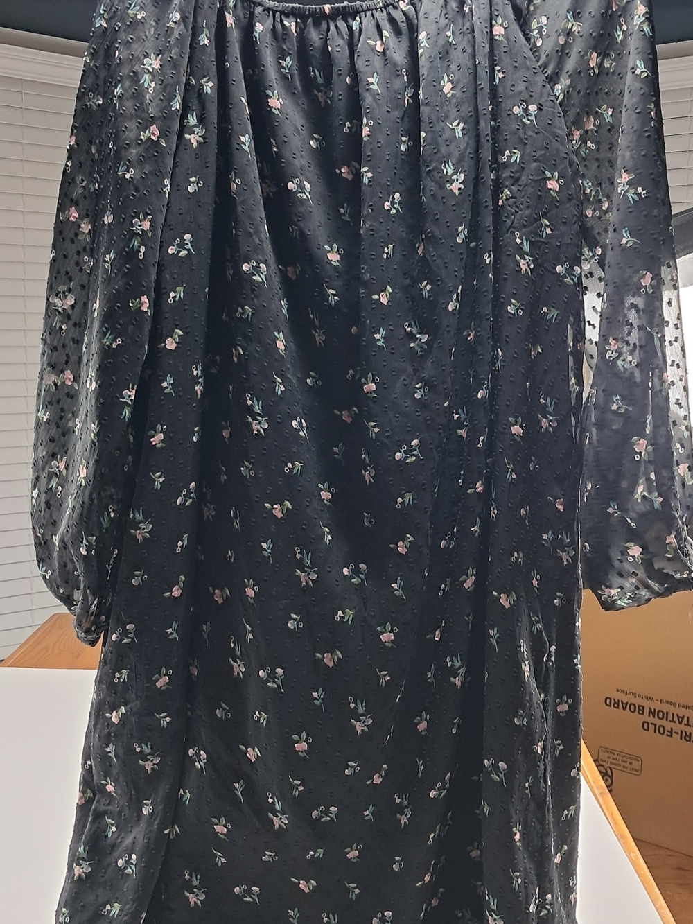 LOFT Black Long-Sleeve Floral Midi Dress